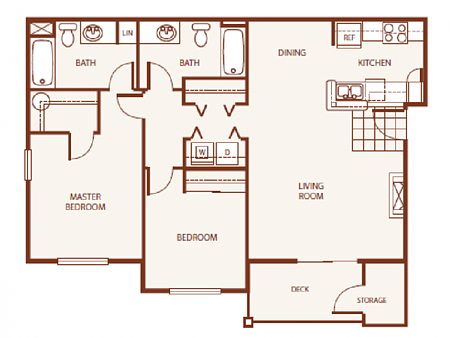 Floor plan for 2 beds, 2 baths, 1085 sqft